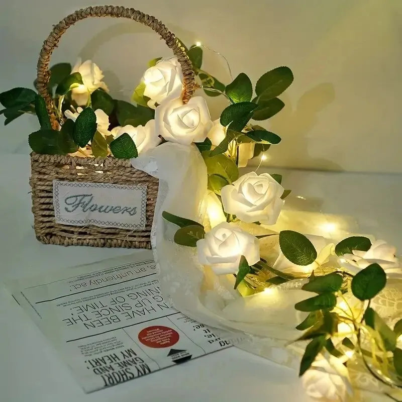 1PC 10 LED Rose Flower String Lights Battery Powered Flower Rose Night Lamp For Wedding Valentines Day Party Garland Decoration