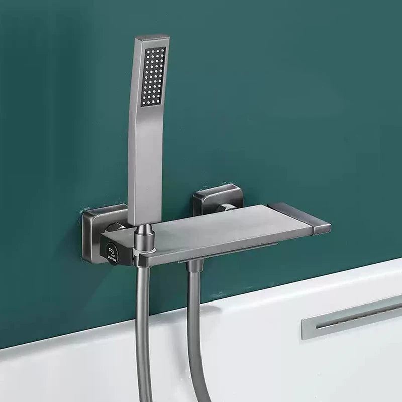 Brushed Gold Waterfall Bathtub Shower Faucet Set Bathroom Bathtub Mixer Taps Hot and Cold Shower Faucet Wall Mounted Bathtub Tap