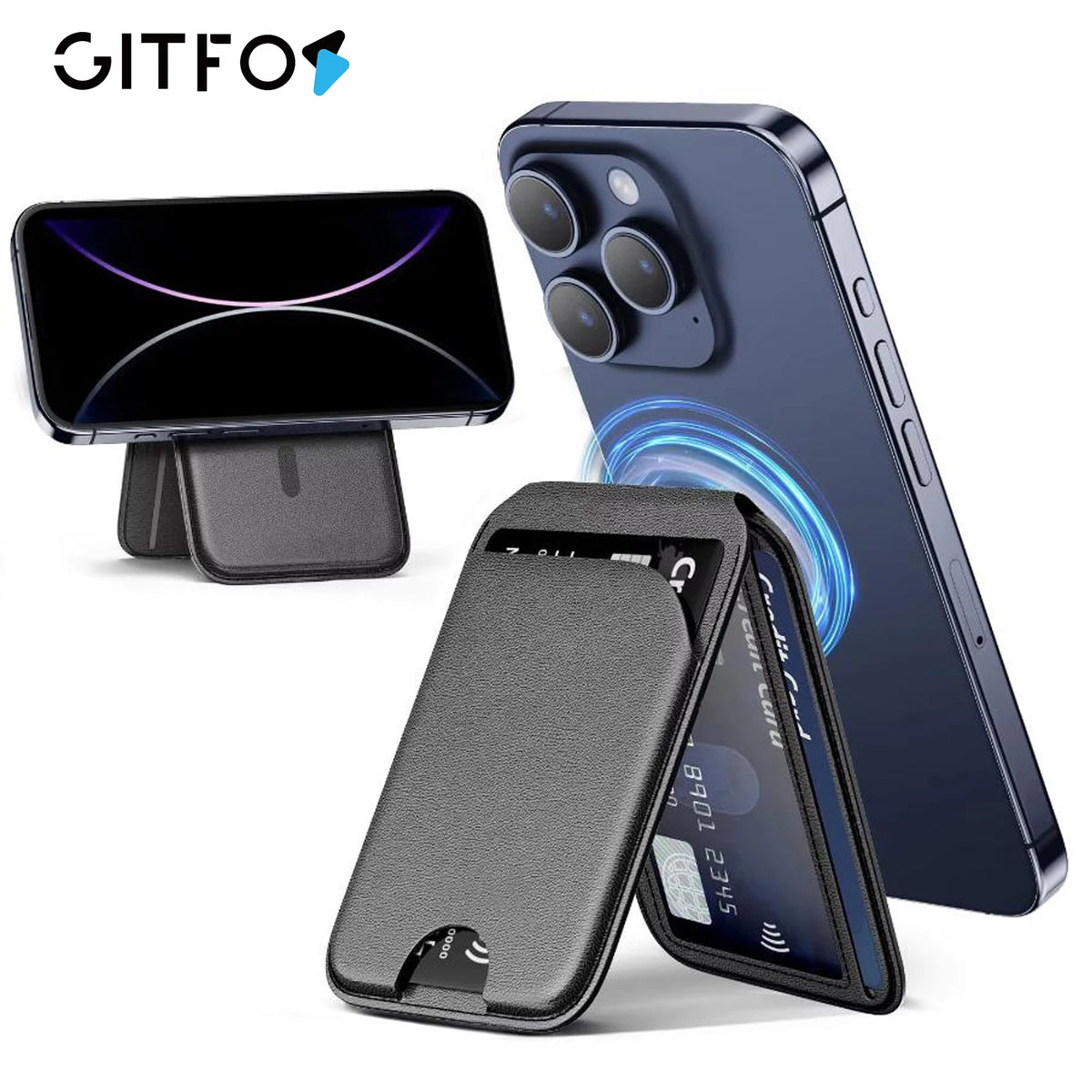 GITFOS Magnetic Wallet Phone Stand for IPhone17 16 15 14 Lightweight MagSafe Phone Card Stand Leather Magnetic Card Holder
