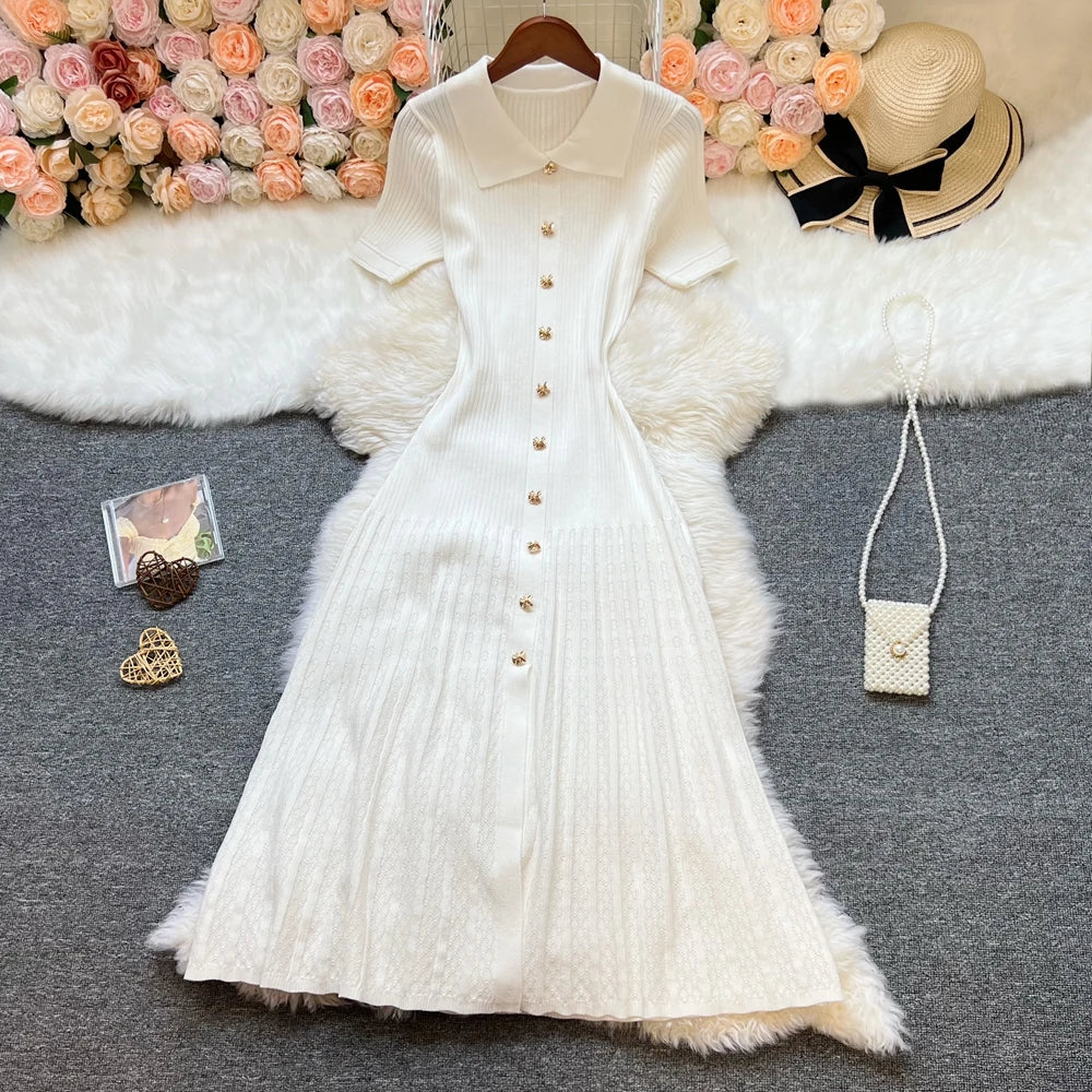 YuooMuoo Brand Fashion Elegant Patchwork Knitted Long Dress Spring Summer Women Luxury Shirt Sweater Dress Lady Party Vestido