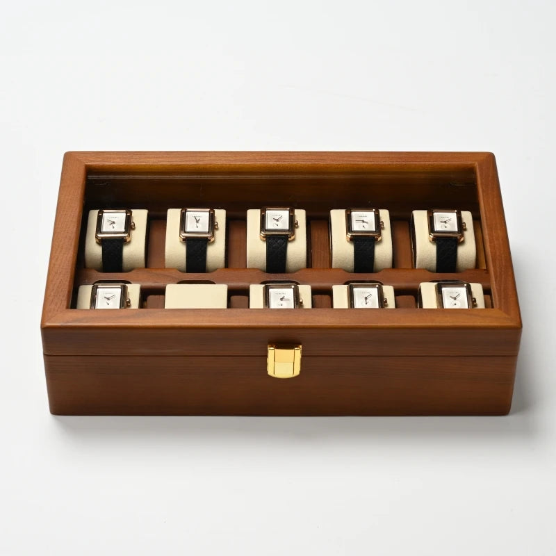 Oirlv 10-Slots Watch Box Jewelry Organizer Case Watch Organizer Large Multifunctional Watch Display Case Watch Storage Box