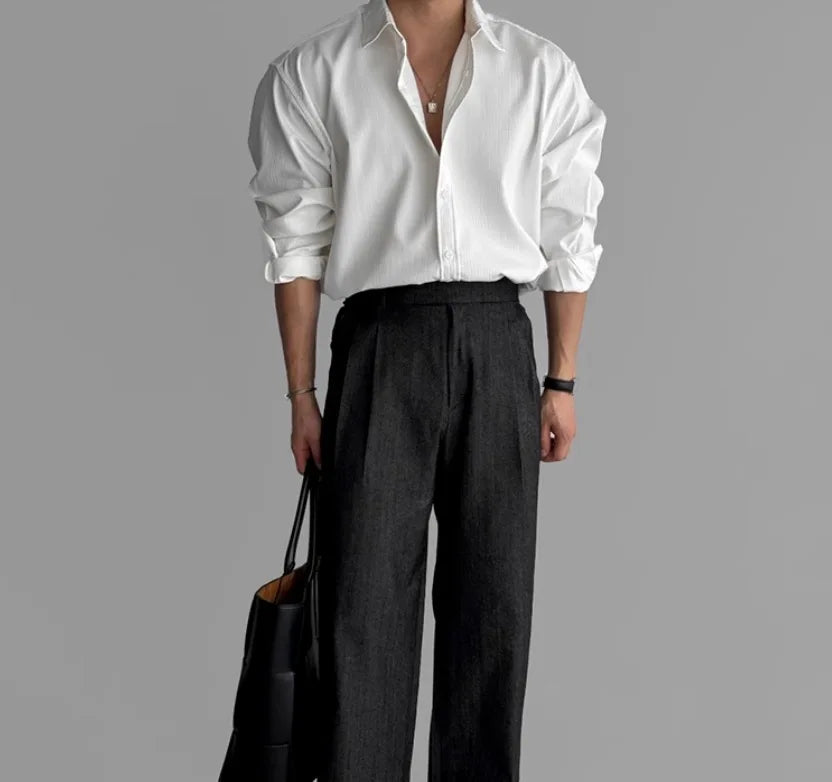 Men's High-quality Business Casual Shirts，High-end Texture Solid-color Shirts, Breathable  Loose Long-sleeved Shirts for Spring
