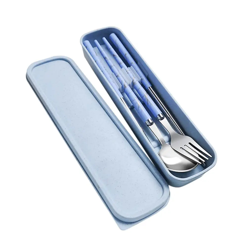 Kitchen Accessories Reusable With Box Tableware Portable Stainless Steel Spoon Fork Chopsticks Set Dinnerware Cutlery Set