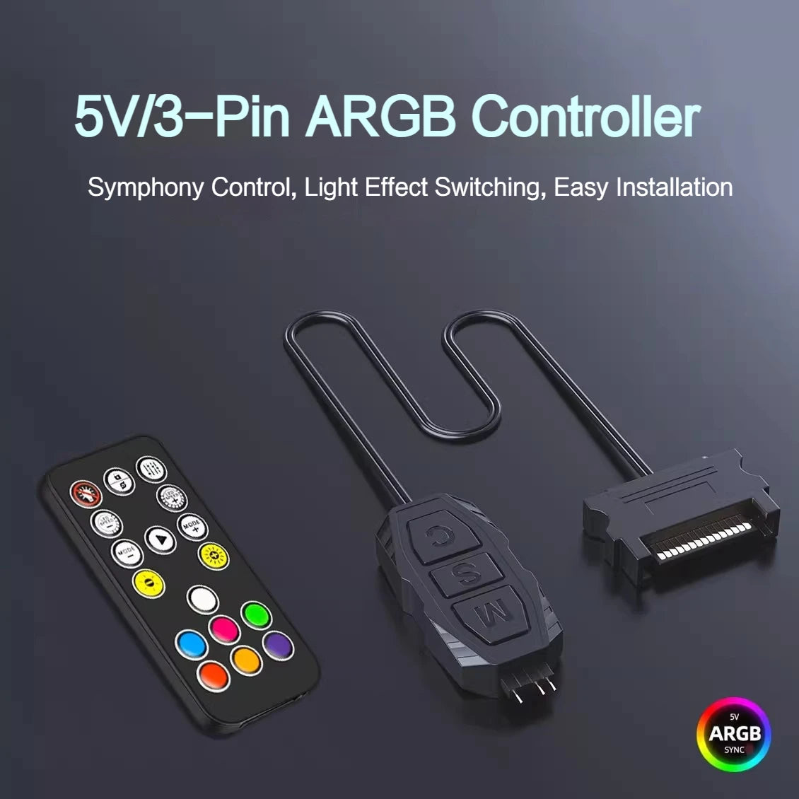 Coolcirc ARGB Controller 5V 3pin To SATA Power Supply Mini RGB Controller 3PIN Hub For Computer CPU Case Fan LED Light Radiator