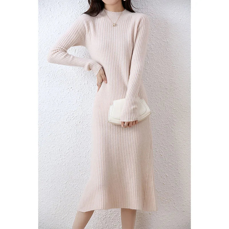 Cashmere Sweater Womens Dresses 100% Merino Wool Autumn Winter New Elegant Knitted Long Dress Female Casual Warm Skirts Vestidos