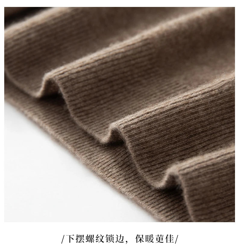 Autumn Winter New Men's Half High Collar Pullover 100% Cashmere Knitted Sweater Casual Business Solid Color Long Sleeve Clothing