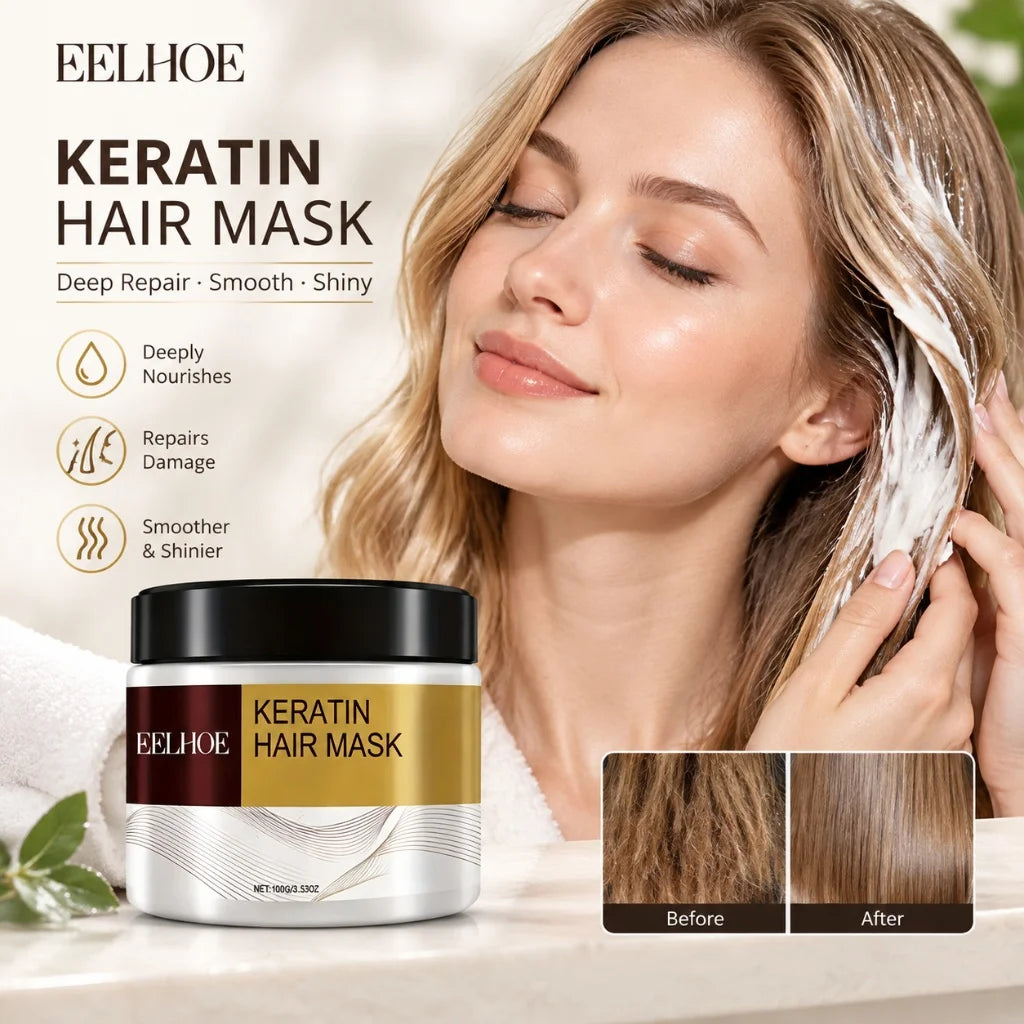 Keratin Hair Mask Nourishing Repair Hair Treatment Mask 100g Smoothing Moisturizing Mask for Dry Damaged Frizzy Bleached Hair