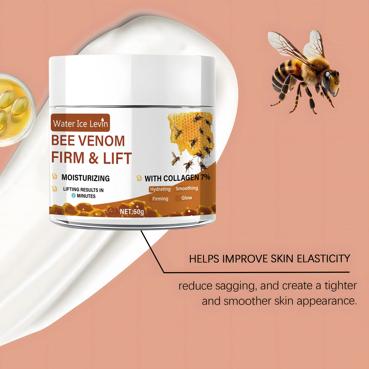 Bee Vemon Instant Facial Lifting Cream 50g |   Smooth |   Types of Face and Neck Creams, Containing Retinol and Collagen, Alcohol-Free.