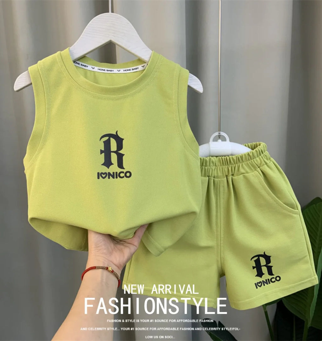 Children's Summer Clothing Set 2026 New Fashionable Boys and Babies Sleeveless T-shirt Shorts 2-Piece Girls' Casual Sports Set