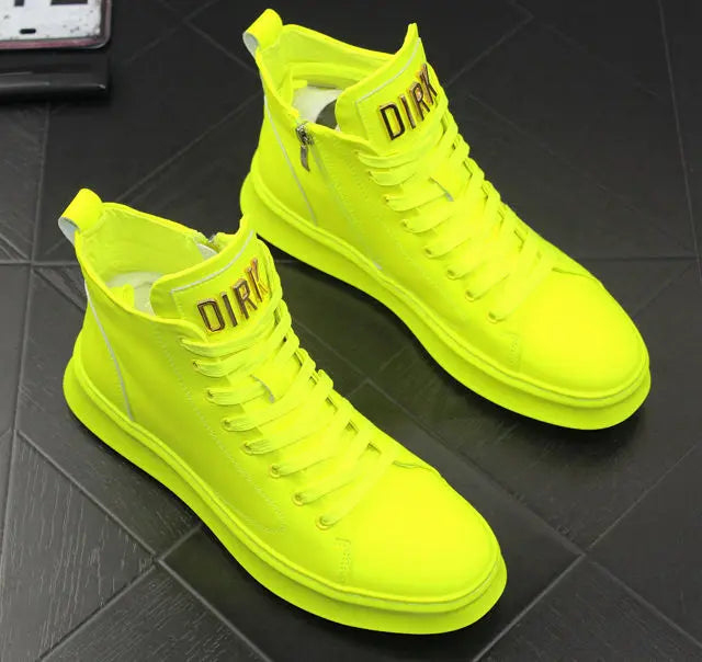 Men's High Boots Shiny Patent Leather Board Boys High-Top Casual Shoes 2025 New Fluorescent Green Gold Silver White Men'sneakers