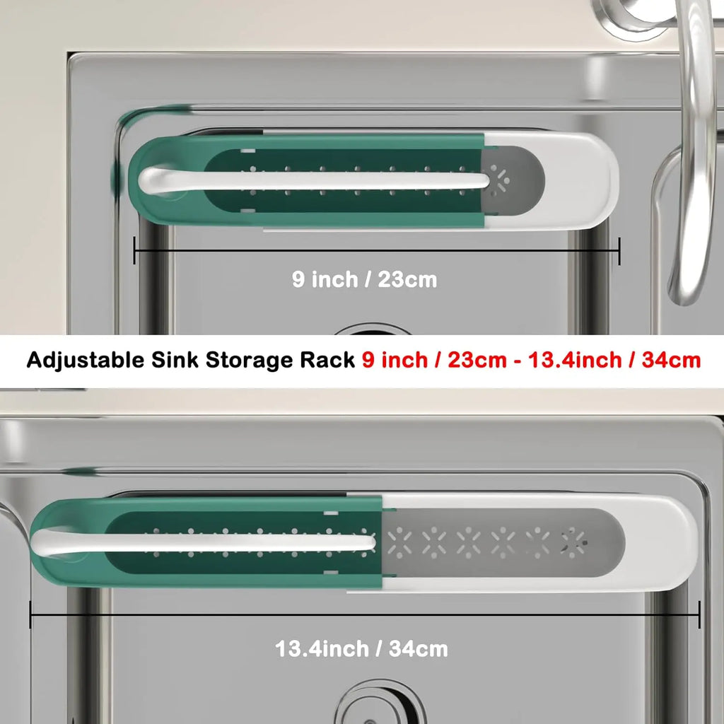 Multipurpose Sink Organizer Rack Telescopic Design with Two Sponge Holders Keeps Kitchen Counter Dry Neat for Cleaning Storage
