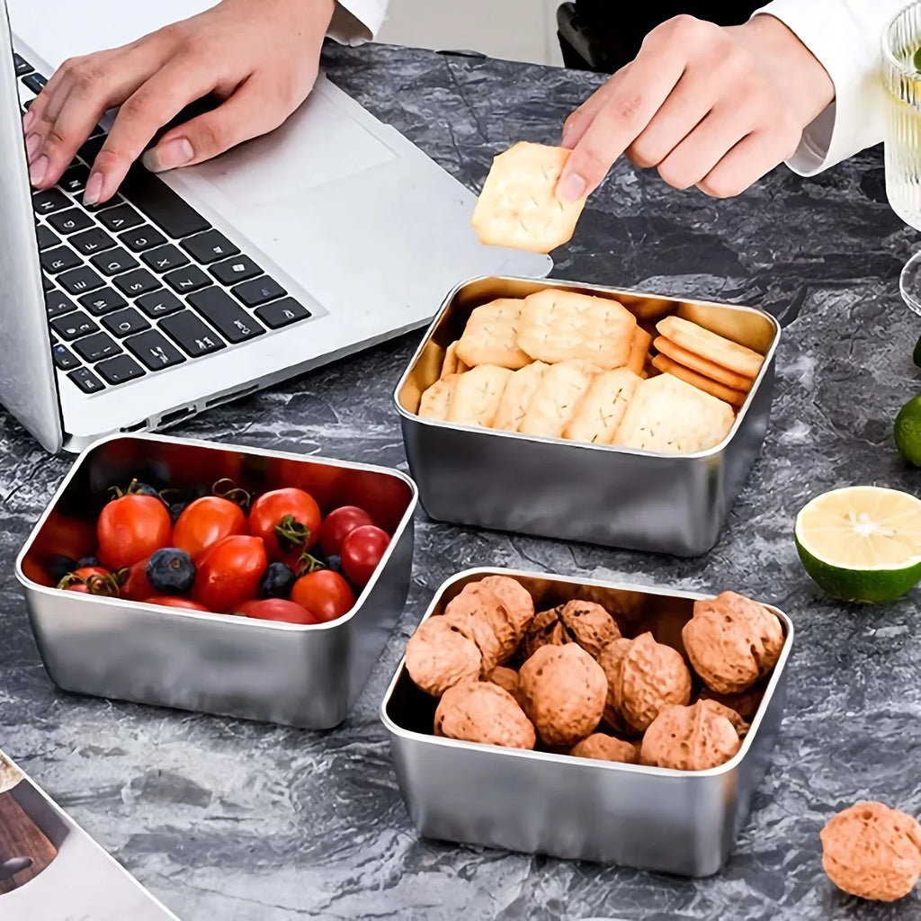 6 Pack Stackable Stainless Steel Food Containers, Leakproof Airtight Reusable Lunch Boxes for School Picnic Outdoor Use