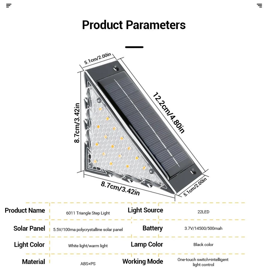 22/24LED Solar Stair Light, IP67 Waterproof Outdoor Step Light, Anti-theft Decorative Lamp for Garden Deck Front Porch Patio