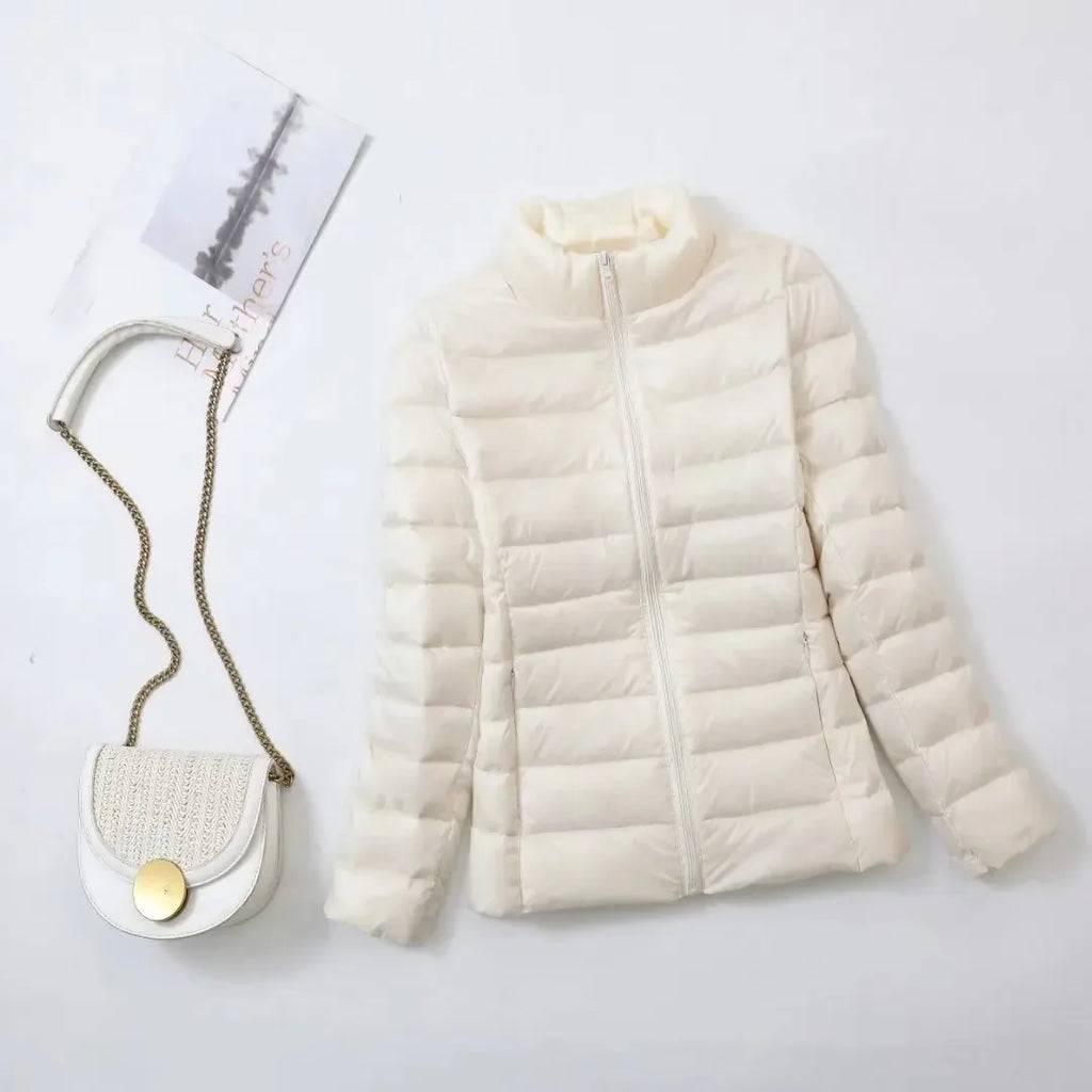 Plus Size Light Down Jacket Women Inner Cloth Autumn Winter Slim Short Stand Collar Warm White Duck Down Coat Women Outerwear