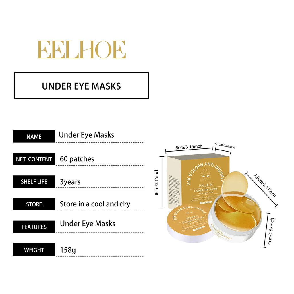 24K Golden Under Eye Mask Patches Hydrolyzed Collagen Moisturizing Firming Anti Dark Circles Eyes Care Eyepatch Beauty Mask