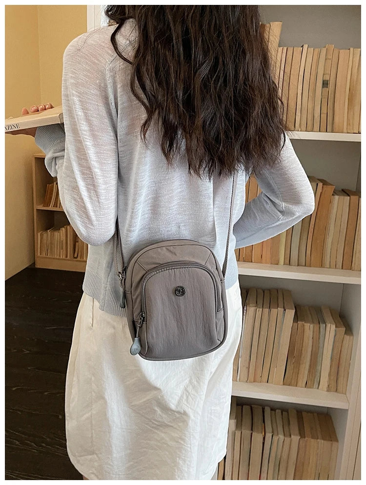 Waterproof Nylon Mobile Phone Bag Portable  Three-Layer Coin Purse Crossbody Bag for Youth Casual Simple Style Functional...
