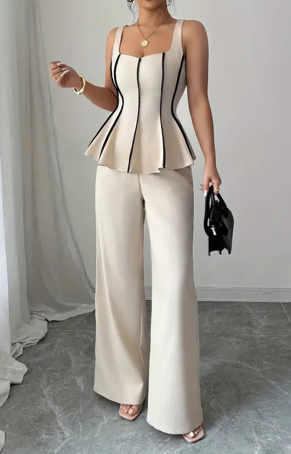 2026 Solid Color Elegant Two-piece Set Sexy Tube Top And Wide-leg Pants Outfit Vestidos Y2k Office Wedding Guest Business Casual