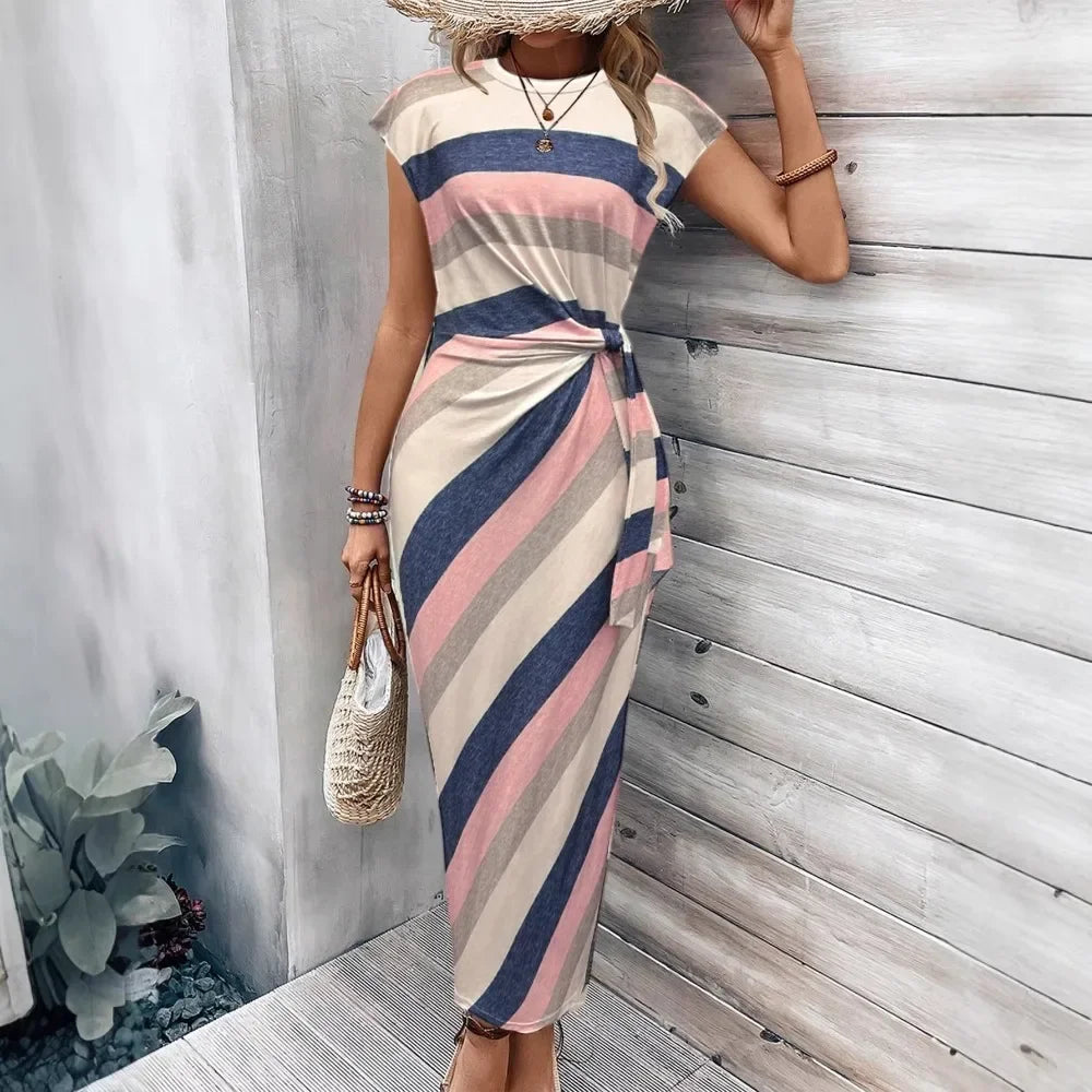 Retro leopard print dress with round neck covered sleeves twisted sides waist cinching, slim fit, hip hugging women's clothing