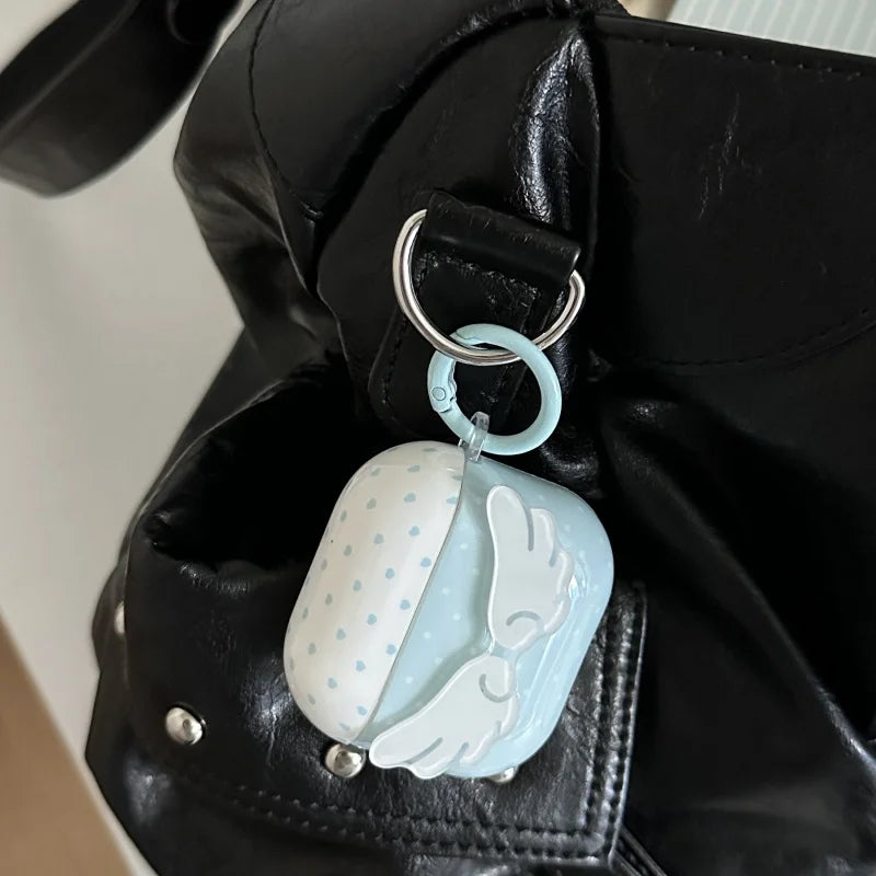 Blue Dots Wings Pattern Earphone IMD Cover Case with Hook for Airpods Series, 1, 2, 3, 4,Pro, Pro2, Shockproof
