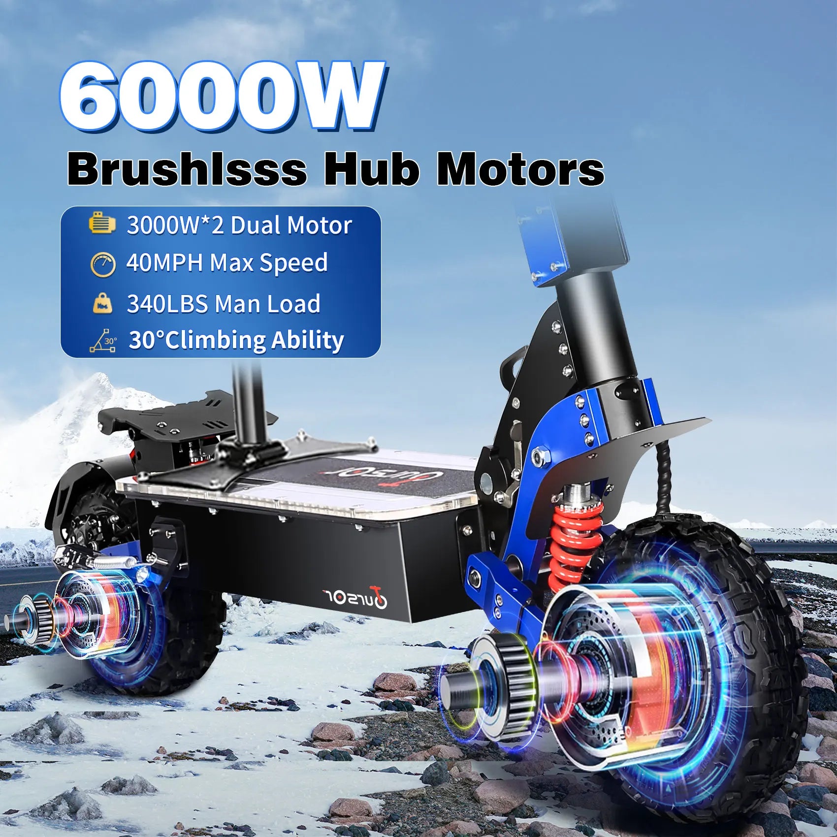 E8P 6000W Dual Motor 60V 40AH Electric Scooter 11 inch Off-Road Tyres with Seat Max Speed 85-90km/hLCD Display Foldable Escooter
