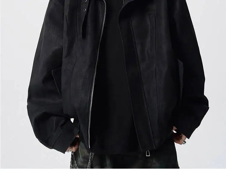 WTHT Fashion Men‘s Plush Spliced Thicken Design Loose Coats Trendy 2025 Autumn Solid Color Laple Casual Jackets Male 2A2218