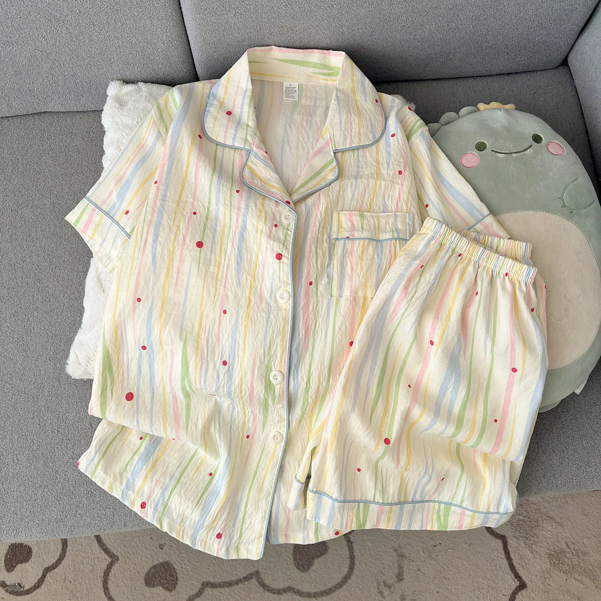 Summer 2026 New Short-Sleeved Shorts Pajamas Women's Cartoon Cute Girl Cardigan Set Ladies Sleepwear Breathable Homewear