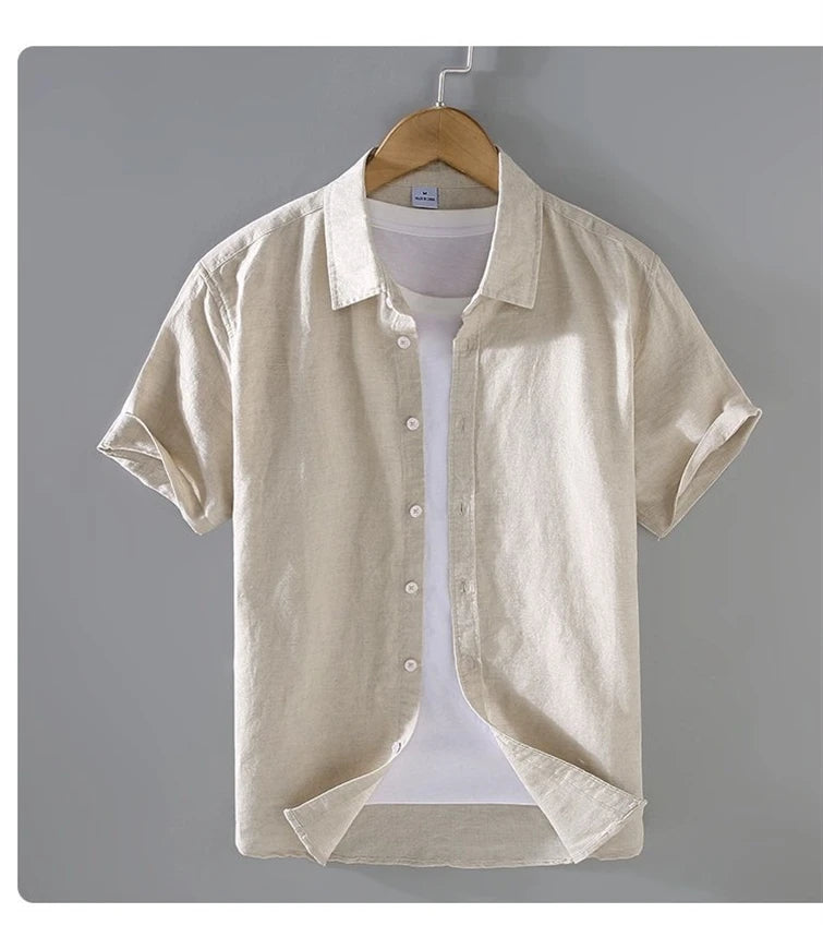 Men's Short-Sleeved Shirt Summer Streetwear Plain Color Stand Collar Casual Beach Style plus Size M-5XL