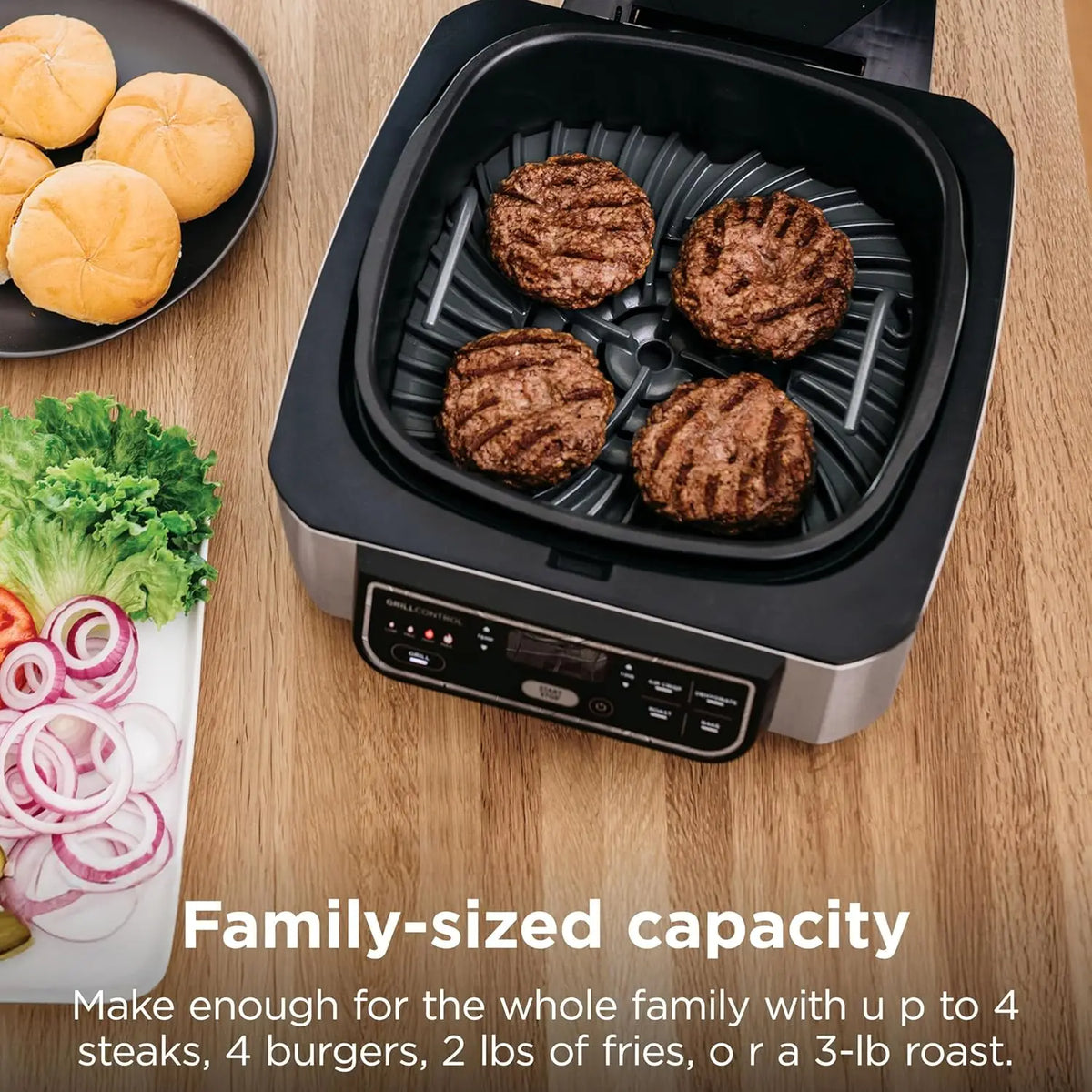 Indoor Grill and Air Fryer, 5-Mode Function: Grilling, Air Frying, Roasting, Baking, and Dehydrating, with Cyclonic Grilling Sys
