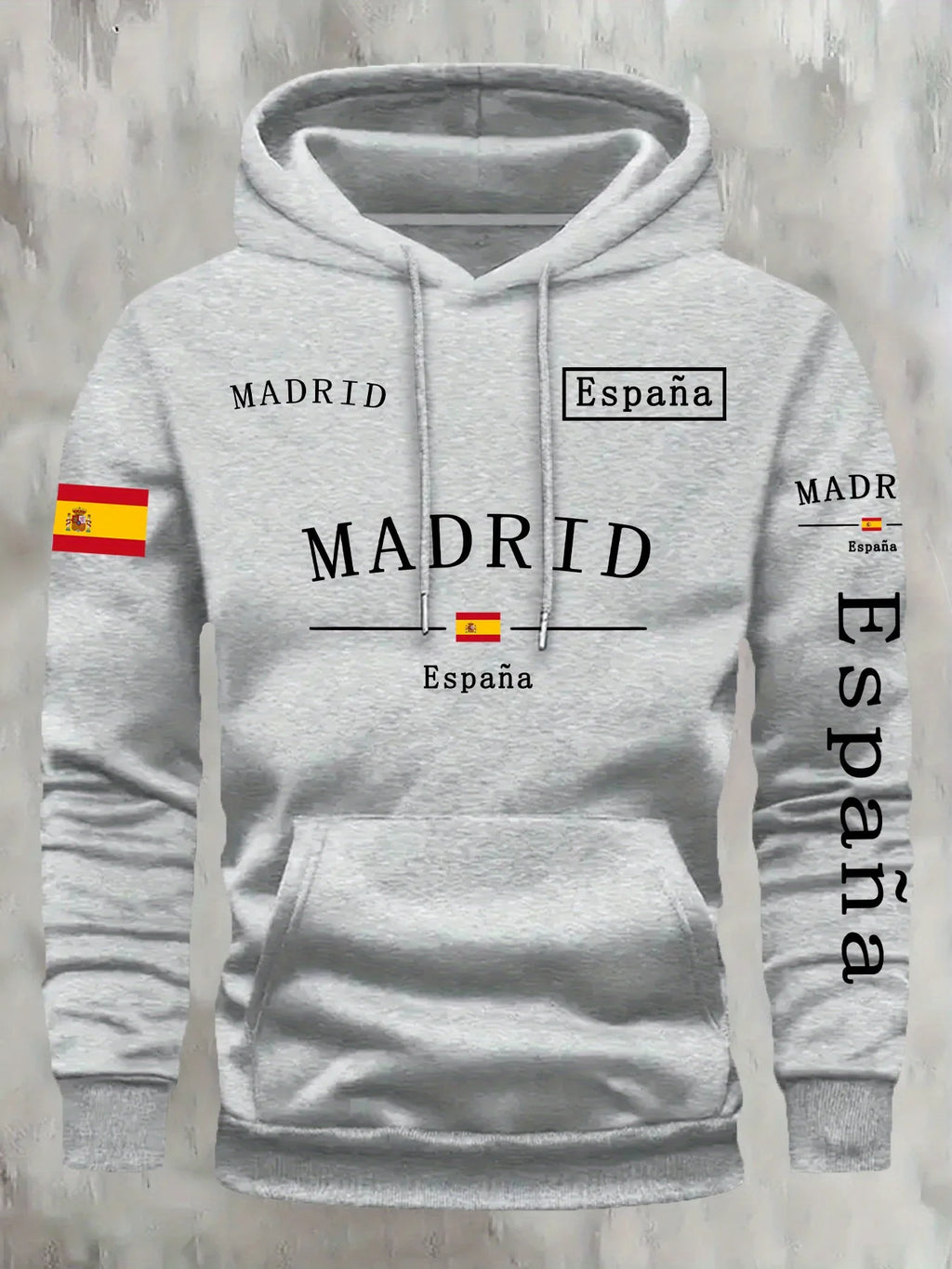 Spanish Flag Madrid Print Men Women Hooded Sweatshirt Autumn Winter Daily Outdoor Vacation Fitness Casual Loose Warm Sportswear