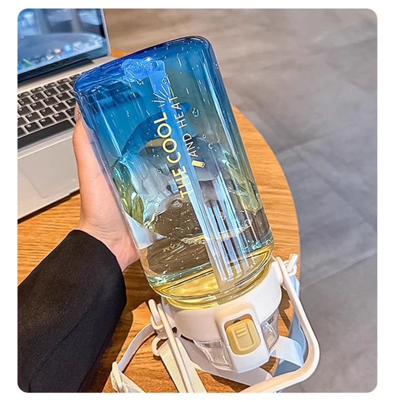 1.5/2 Liter Water Bottle Portable Plastic Sports Bottle With Straw Strap Large Tumbler Gym Travel Juice Drinking Bottle BPA Free