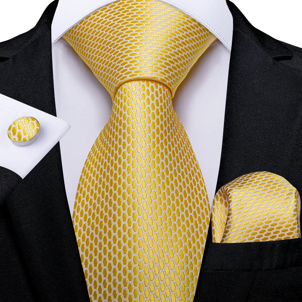 8cm Men's Polyester Ties Pocket Square Cufflinks Green Gold Paisley Wedding Party Accessories Necktie Gift
