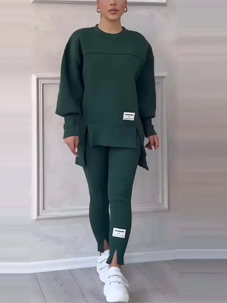 New Women's Fashion Casual Sweatshirt + Trousers Cover Autumn Winter O Neck Long-sleeved Hoodie Women's Suit Sports 2piece Set