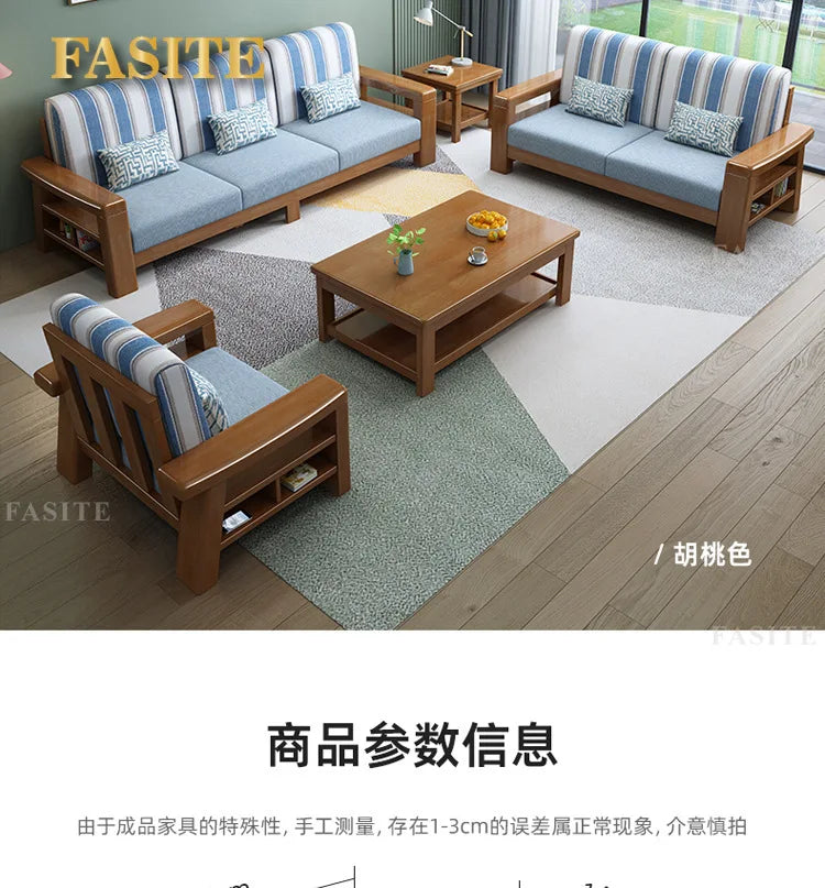 Nordic solid wood three-person sofa, modern simple fabric, small apartment concubine coffee table combination furniture