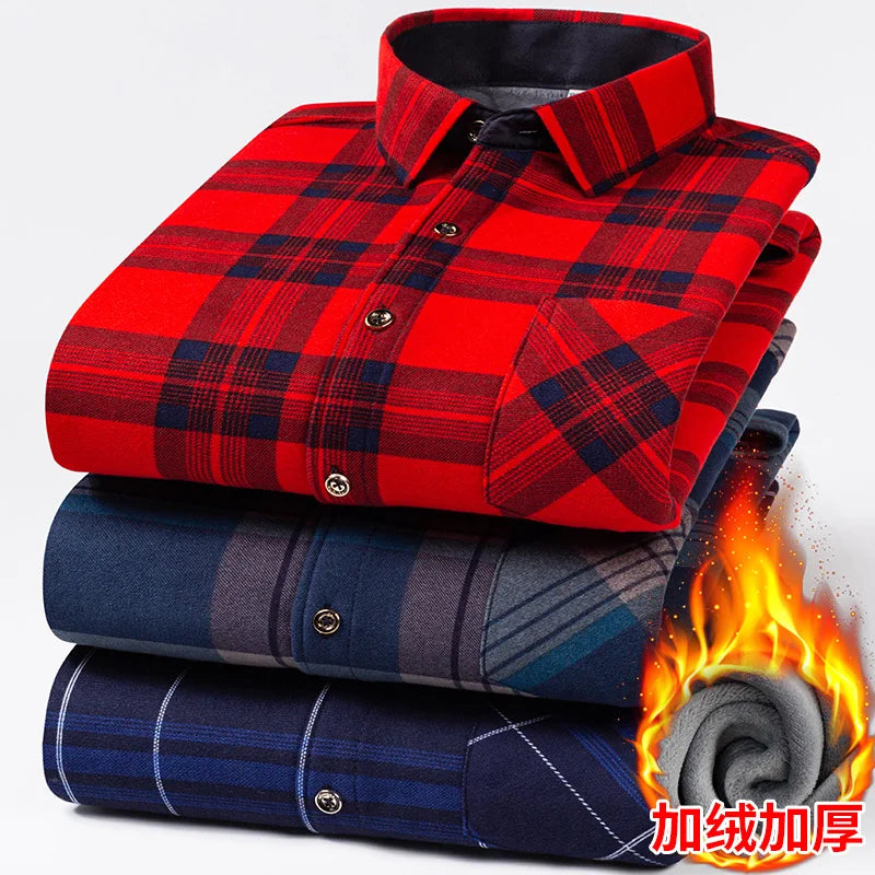 New men's double-sided fleece warm long-sleeved shirt, thickened for winter, cold-resistant, street trend business casual