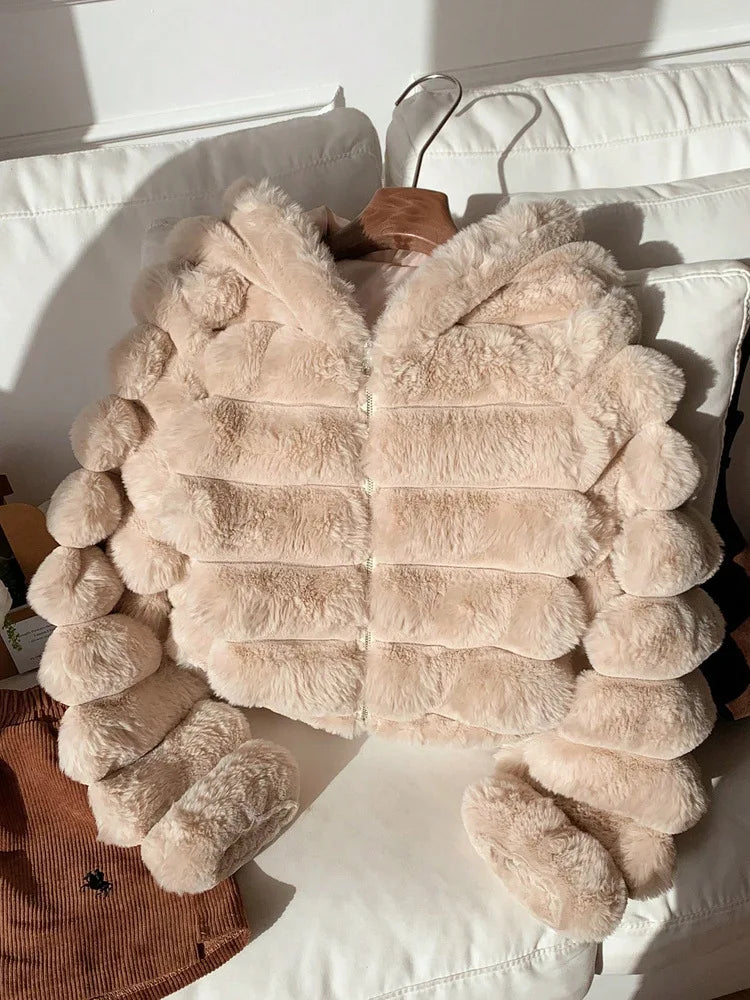 Women Faux Fur Short Coats Jackets Hooded Coat Thick Warm Y2k Streetwear Jacket Elegant Work Outerwear Autumn Winter 2026