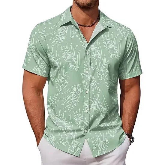 Hawaiian Tropical Plant 3D Print Men's Quick-Drying Shirt, Versatile Thin Beach Shirt for Summer Island Vacations