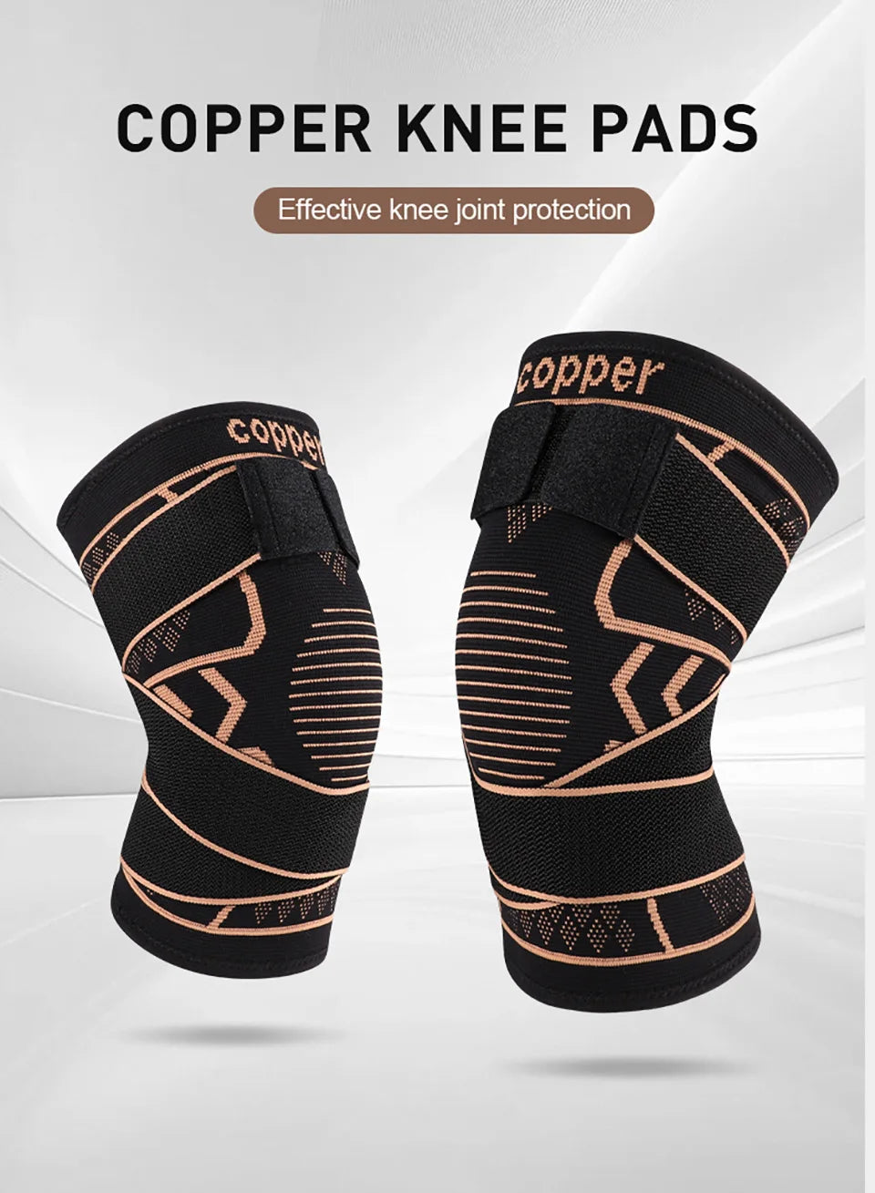 1Pcs Knee Support Knitted Nylon Copper Ion X-type Stable Patella Compression With Straps Ligament Strain  Knee Pads Men Women