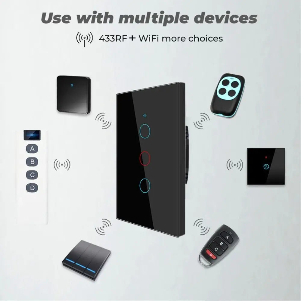 US Plug WiFi Smart Light Switch Single Open App Control Touch Sensor Switch Touch Control Remote Control Wall Switch Smart Home