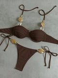 New Women's Sexy Halter Neck Backless Bikini Set Two-Piece Swimwear Solid Color Euro American Style Summer Beach Fashion