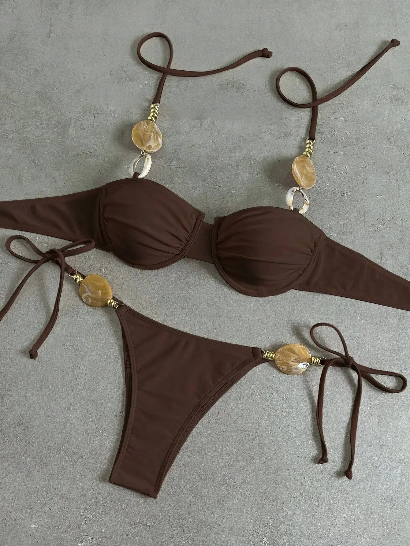 New Women's Sexy Halter Neck Backless Bikini Set Two-Piece Swimwear Solid Color Euro American Style Summer Beach Fashion