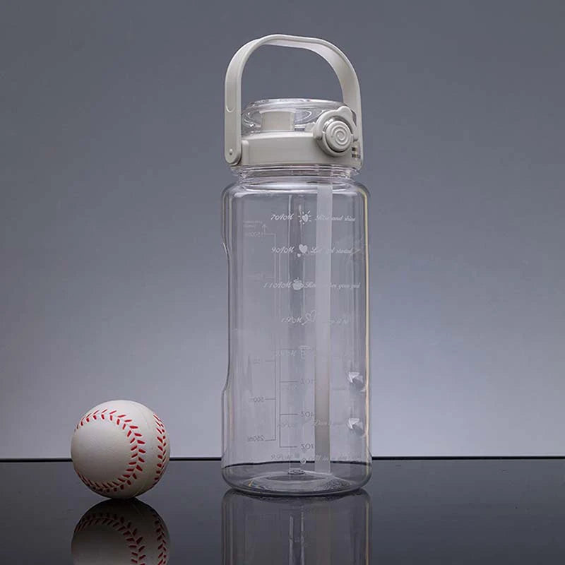 1.5/2Liter Sport Straw Water Bottle With Time Scale Plastic Summer Cold Juice Water Cup Large Capacity Portable Travel Bottles