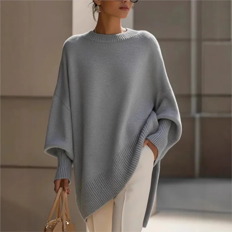 New women's autumn and winter round neck long-sleeved tops knitted pullover loose lazy style solid color women's casual sweater