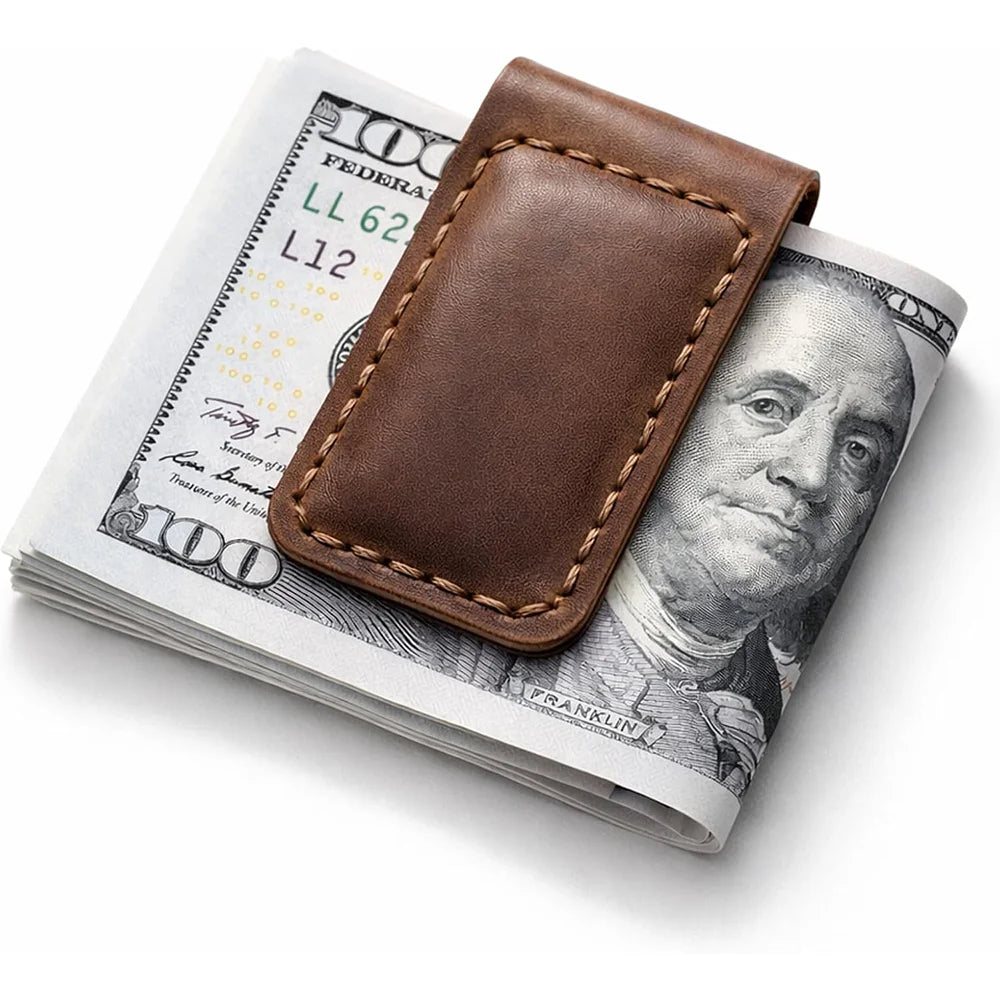 Slim Magnetic Money Clip PU Leather Business Card Holder for Men