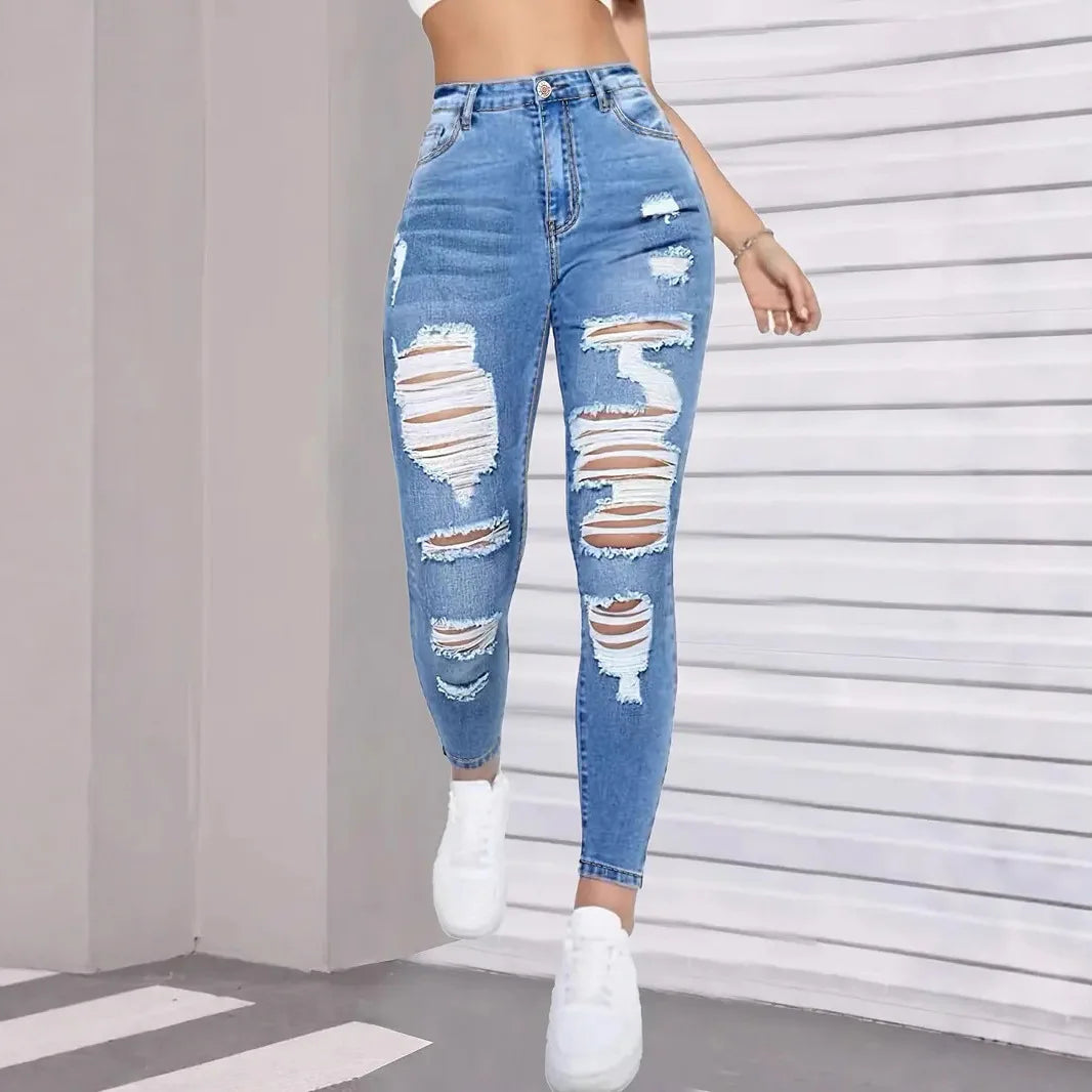 Spring Autumn Ripped Jeans Women 2026 Fashion Streetwear High Waist Y2k Denim Tears Pants Elegant
