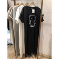 Summer New plus Size Women's Loose Casual Cotton T-Shirt Dress Pear Shape Slimming Long Dress EETSTH Brand Ins Style Printed