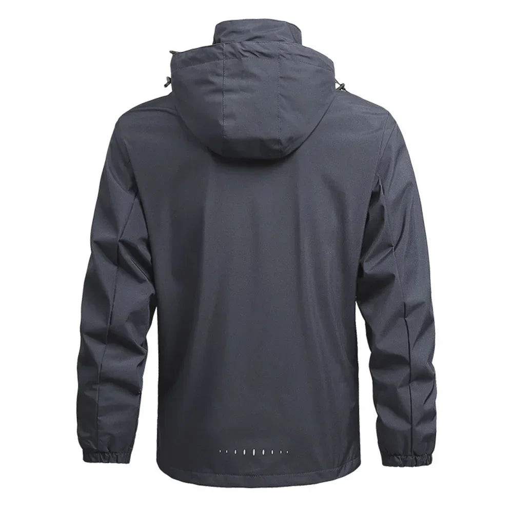 Mens Outdoor Waterproof Windproof Hooded Jacket Lightweight Cycling and Hiking Rain Coat Durable Work Wear Climbing Outerwear