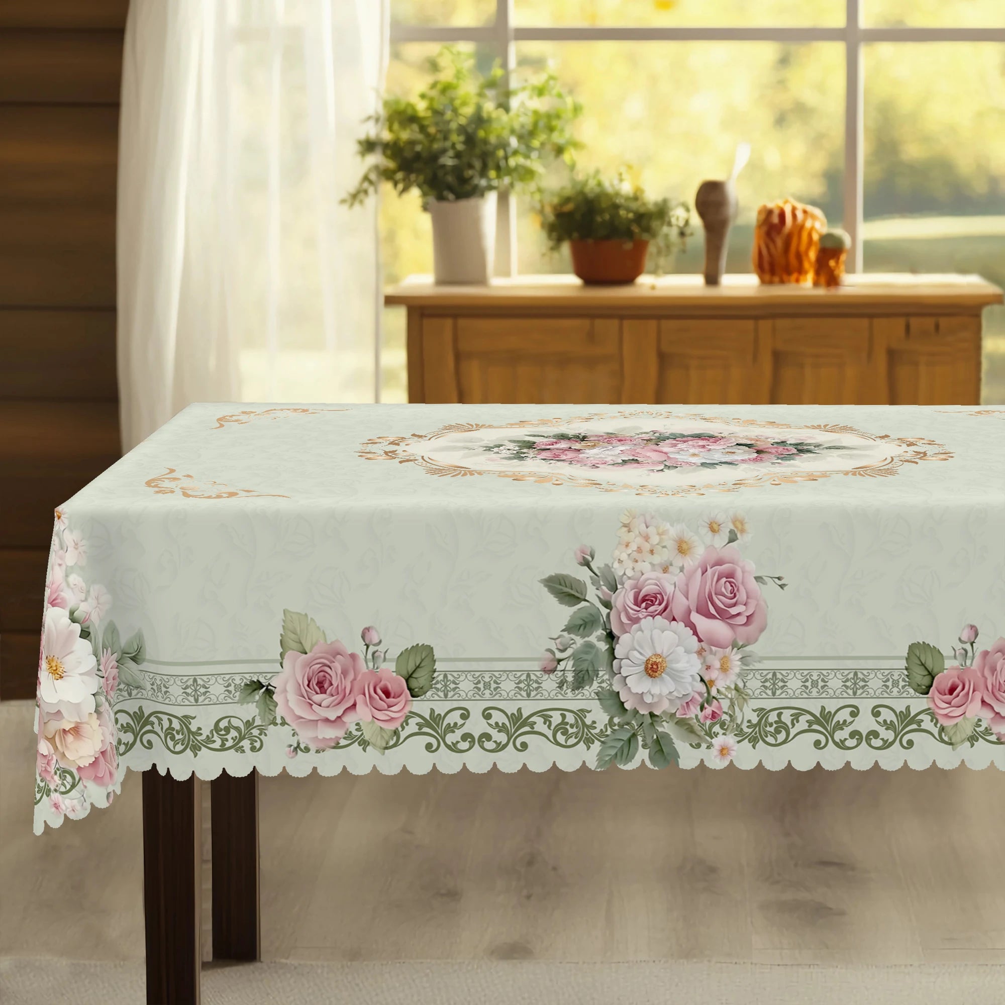 1 Piece of Spring Floral Round and Rectangular Tablecloth, Available in Various Sizes, Retro Pink Rose Pattern Printed Decorative Tablecloth, Small Fresh Style, Tablecloth for Home Kitchen, Picnic, Spring and Summer Home Deco