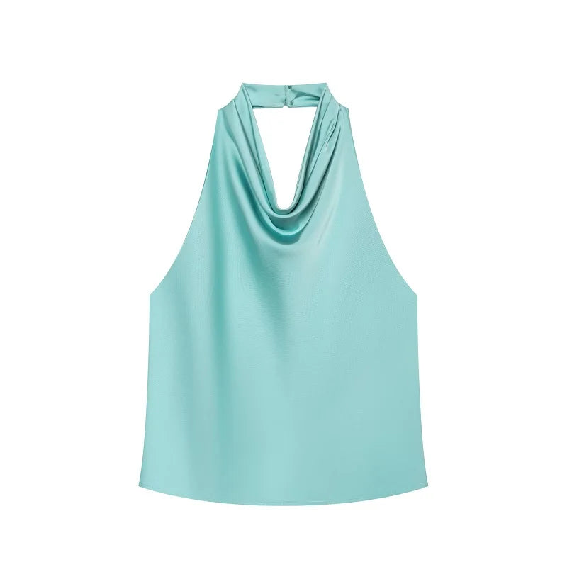 MUJER Satin Halter Tops for Women off Shoulder Backless Tops Woman 2026 Sexy Strapless Women's Tops Camisole Beach Top Female