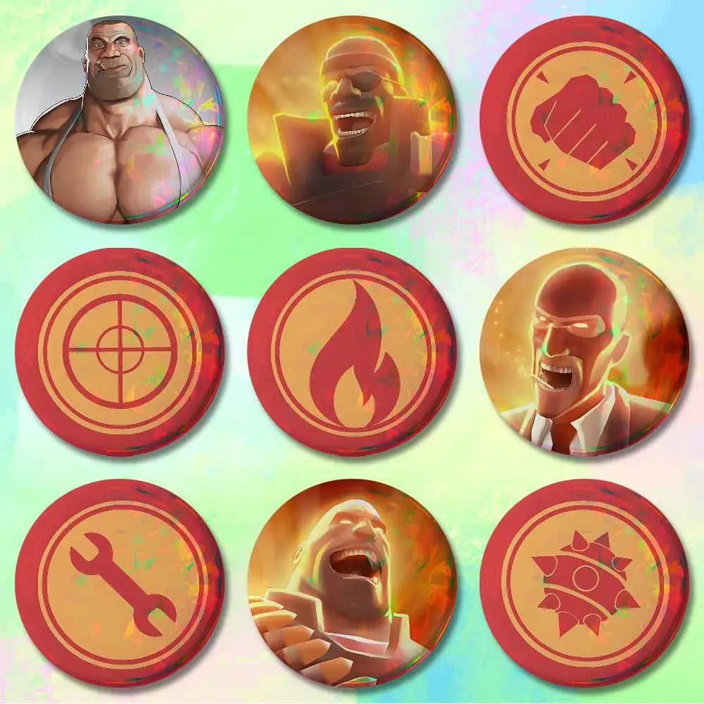 Game T-Teams F-Fortress-S 2 58mm 44mm HD Print Brooch Badges Pretty Derby Round Display Brooches Lapel Pins