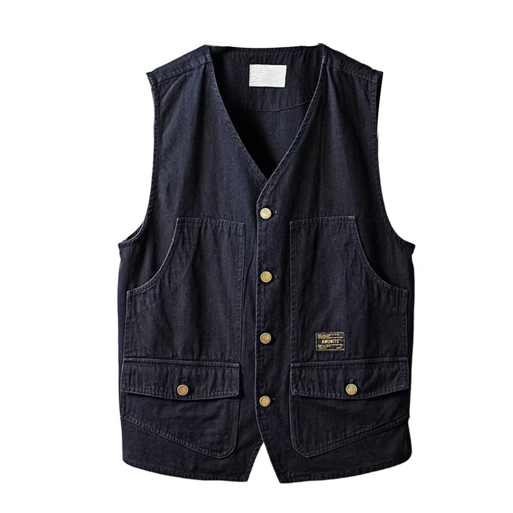 Summer Retro Loose and Thin Japanese Multi Pocket Workwear Sleeveless Vest Men